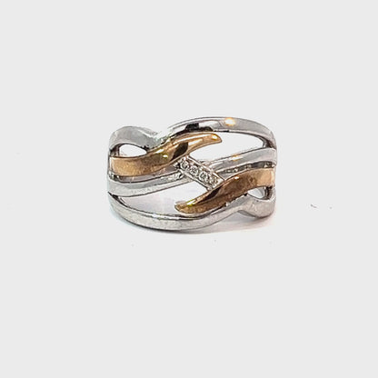 10K Yellow Gold & Sterling Silver 0.02TDW Diamond Ring