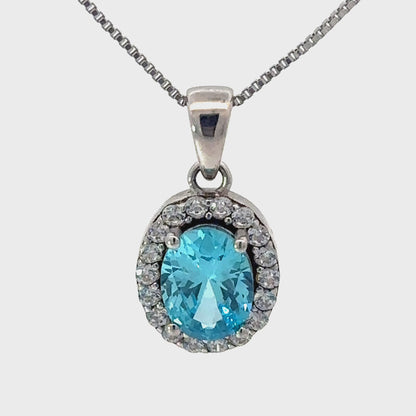 March Birthstone Aquamarine Color CZ Pendant in Sterling Silver