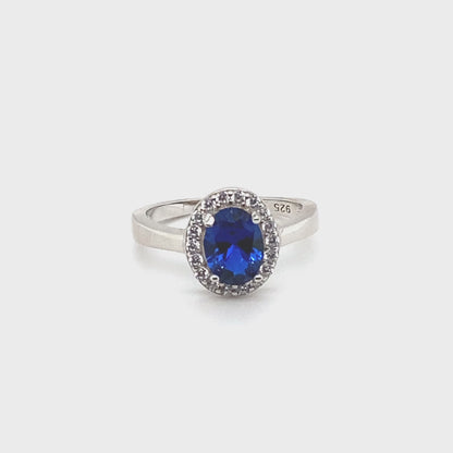 September Birthstone Sapphire Color CZ Ring in Sterling Silver