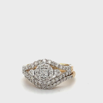 10K Yellow Gold 1.00 Carat Diamond Bridal Set with Halo Design