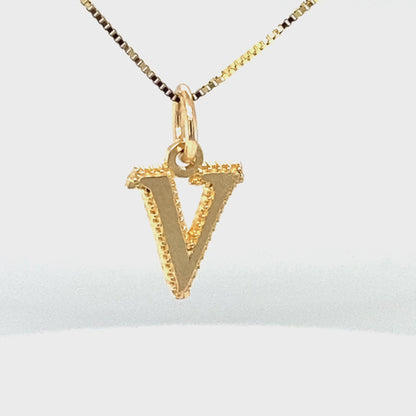 10K Yellow Gold Initial Letter V Pendant
