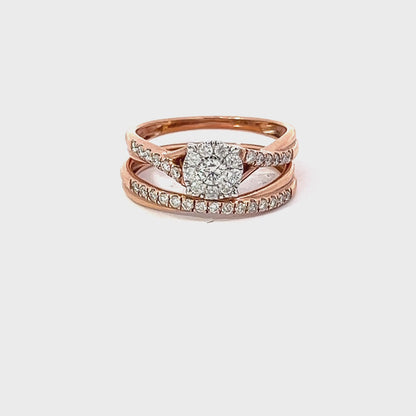 10K Pink Gold 0.50TDW Diamond Bridal Set with Halo Design