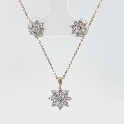 1.00TDW Lab Grown Diamond Earring & Pendant Set in 14K Yellow Gold