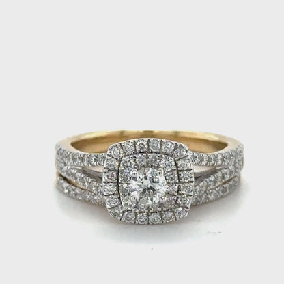 Glamorous 1.00TDW Diamond Bridal Set with Pave Band in 10K Yellow Gold