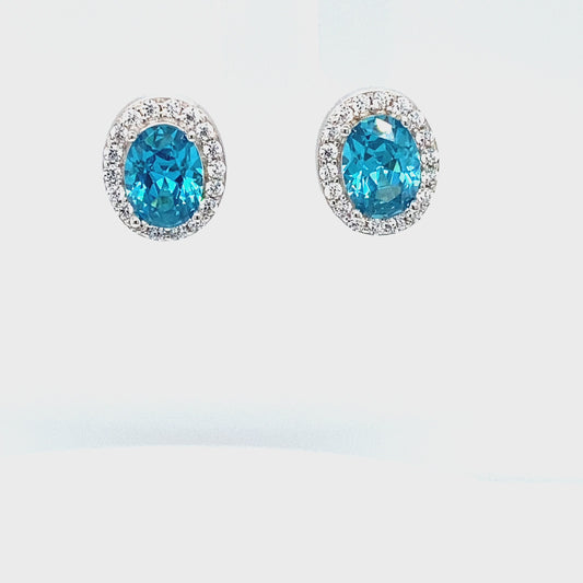 December Birthstone Color CZ Oval Earring In Sterling Silver