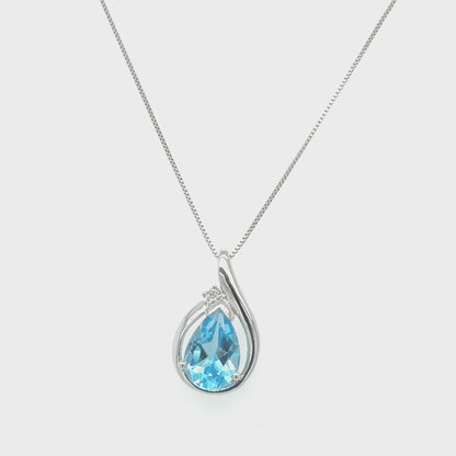 10K White Gold Blue Topaz And Diamond Pendant 20000