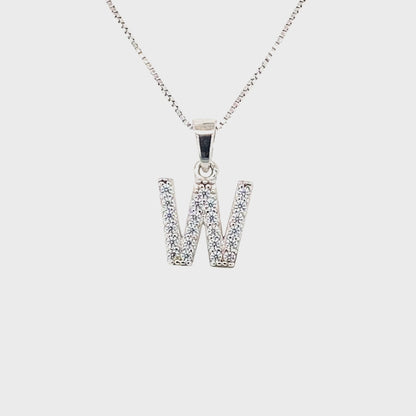 Initial Letter W Pendant CZ in Sterling Silver