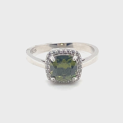 August Birthstone Peridot Color CZ Ring in Sterling Silver