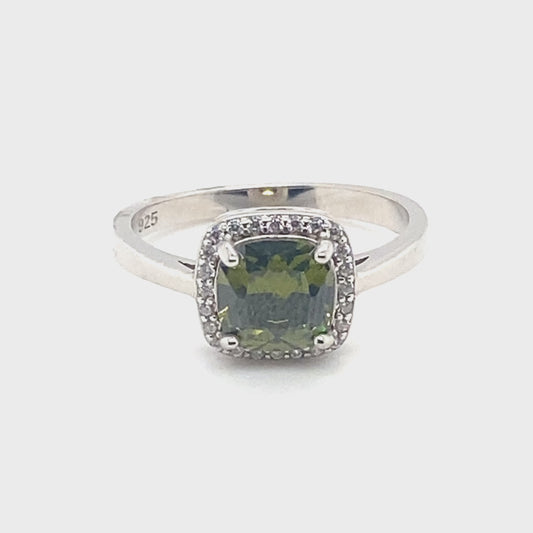August Birthstone Peridot Color CZ Ring in Sterling Silver