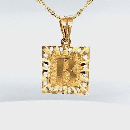 10 Karat Yellow Gold Initial Letter B Square Pendant
