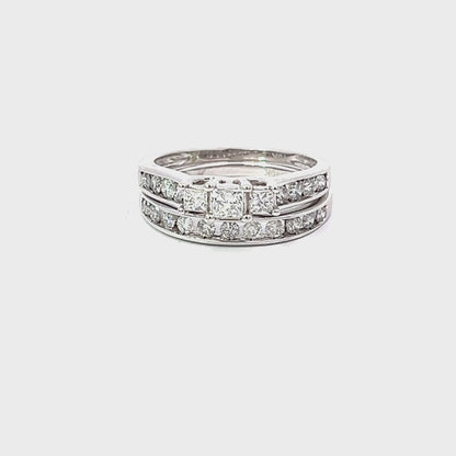 10K White Gold Bridal Diamond Ring Wedding Set with 1.00TDW Round Diamonds