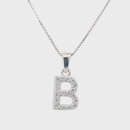 Dazzling Sterling Silver CZ Initial B Pendant with Chain