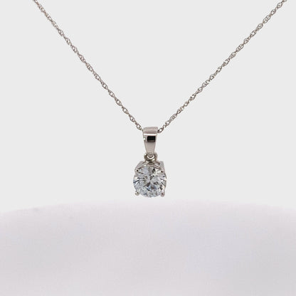 14K White Gold 1.00CT Lab Grown Diamond Solitaire Pendant w/Chain