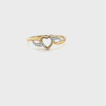Diamond Heart Twist Ring in 10K Two-Tone Gold with 0.03 Carat Total Weight