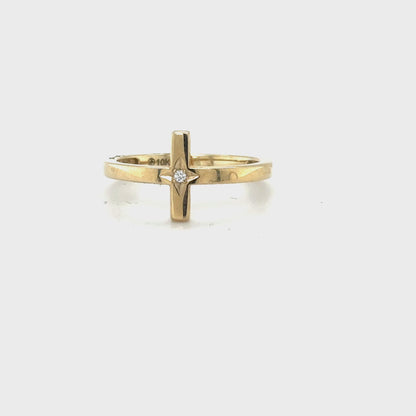 0.10TDW Diamond Cross Ring in 10K Yellow Gold