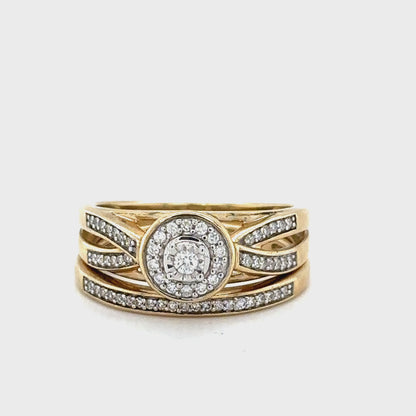 0.25TDW Diamond Bridal Set with Split Shank Band in 10K Yellow Gold