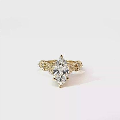 2.25TDW Lab Diamond Marquise 14K Yellow Gold Engagement Ring