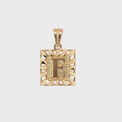 Initial Letter F Square Pendant in 10K Yellow Gold