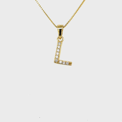 Yellow Gold Plated Sterling Silver CZ Letter L Pendant