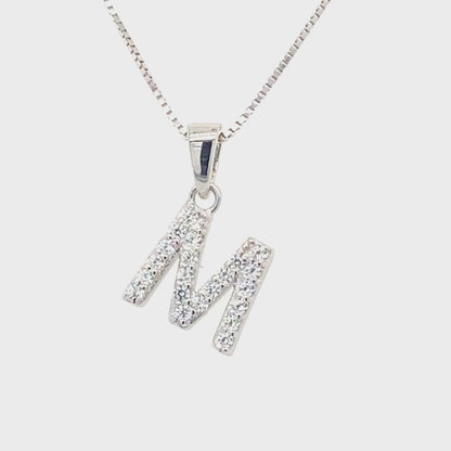 Cubic Zirconia and Sterling Silver Initial M Pendant