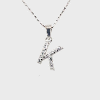 Sterling Silver Cubic Zirconia Initial Letter K Pendant
