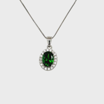 May Birthstone Color CZ Oval Pendant in Sterling Silver