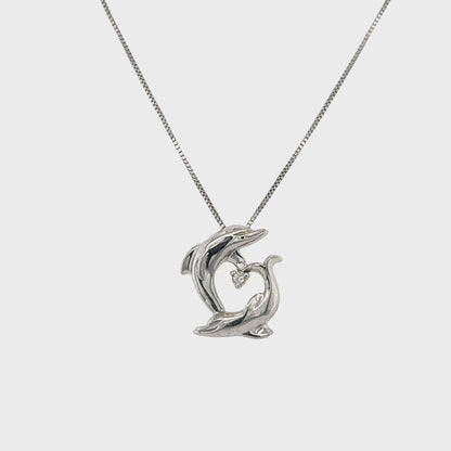 10K White Gold Diamond Dolphin Pendant
