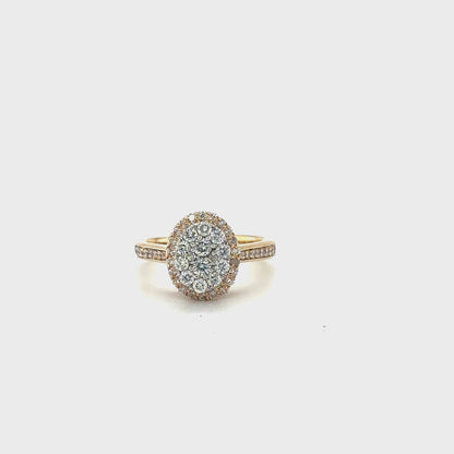 0.75 Carat Oval Diamond Halo Ring in 10K Yellow Gold