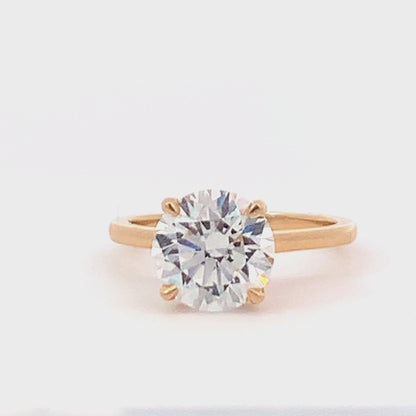 3.09 Carat Round Lab Grown Diamond Solitaire Ring in 14K Yellow Gold