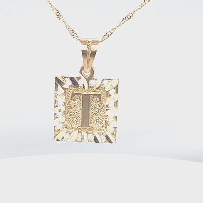 10K Yellow Gold Initial Letter T Square Pendant
