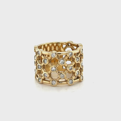14K Yellow Gold Diamond Ring with 1 Carat of Diamonds in a Modern Broad Design