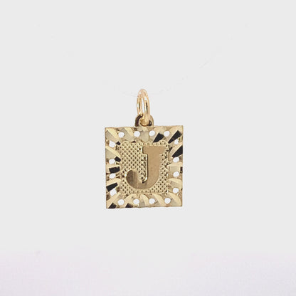 Initial Letter J Square Pendant in 10K Yellow Gold