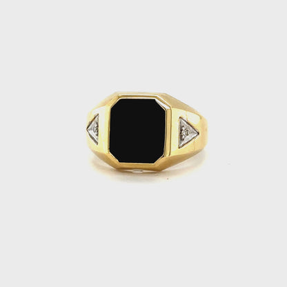 0.03TDW Diamond Men's Ring and 12X10 Black Onyx Signet in 10K Yellow Gold