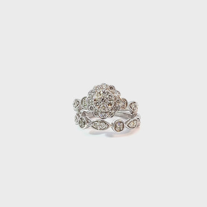 1.00 TDW Floral Diamond Bridal Set in 10K White Gold