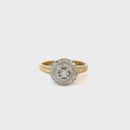 10K Yellow Gold 0.25TDW Diamond Halo Ladies Ring