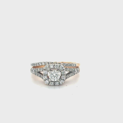 14K Rose Gold 1.00TDW Diamond Bridal Set with Halo setting
