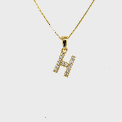 Yellow Gold Plated Sterling Silver CZ Letter H Pendant