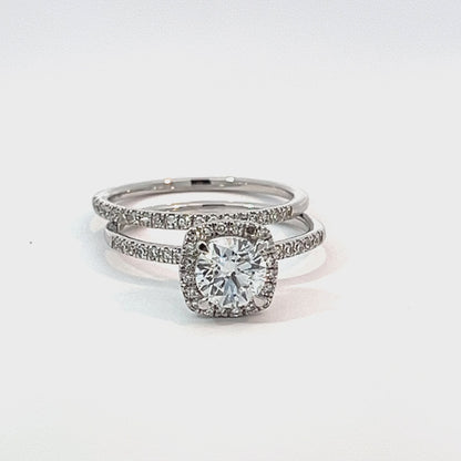 1.00TDW Lab Grown Diamond Ring Bridal Set in 14K White Gold
