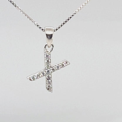 Sterling Silver Cubic Zirconia Initial Letter "X" Pendant