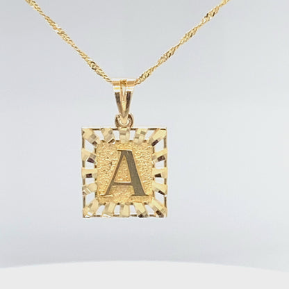 10K Yellow Gold Initial Letter A Square Pendant