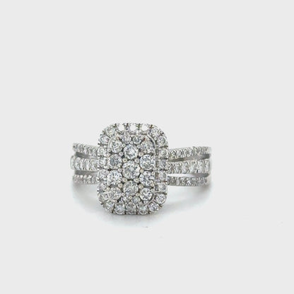 1.00TDW Diamond Engagement Ring in 10K White Gold with Emerald Face