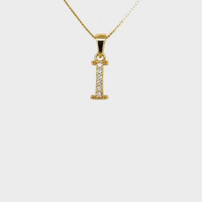 Yellow Gold Plated Sterling Silver CZ Letter I Pendant