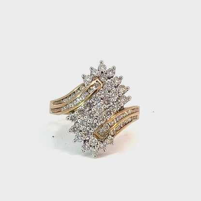 1.08 TDW Diamond Cluster Ring in 10K Yellow & White Gold