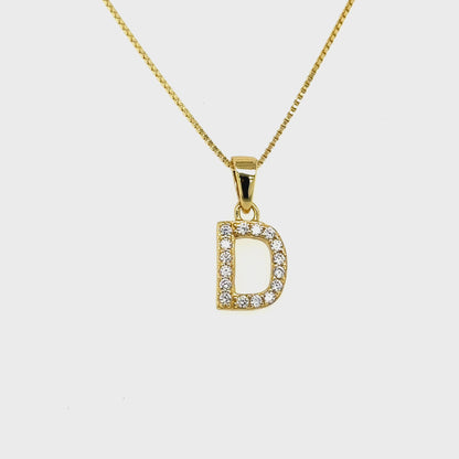 Sterling Silver CZ Initial D Pendant in Yellow Gold Plating