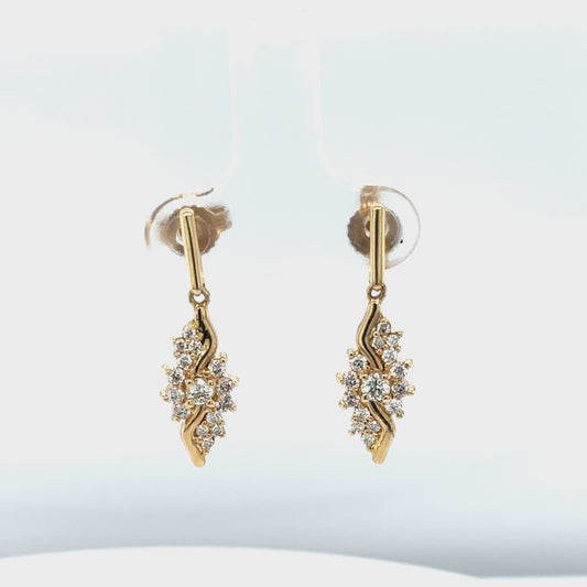 Beautiful 14K Yellow Gold Diamond Dangle Earrings with 0.50 Carats