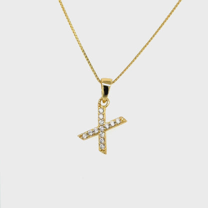 Yellow Gold Plated Sterling Silver CZ Letter X Pendant