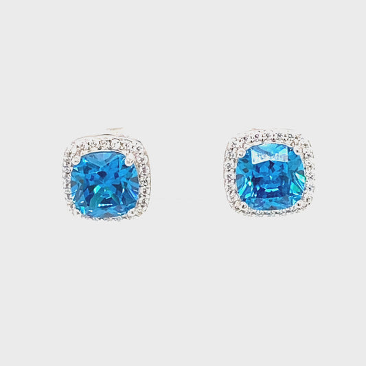 December Birthstone Cushion CZ Earring In Sterling Silver