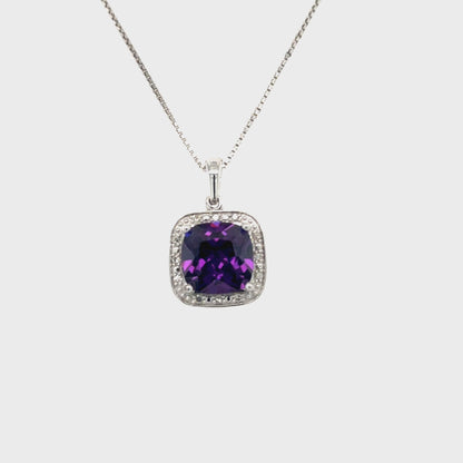 February Birthstone Pendant with Diamond Accent set in Sterling Silver
