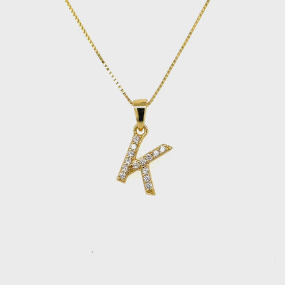Yellow Gold Plated Sterling Silver CZ Letter K Pendant