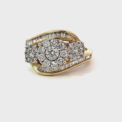 1.00 TDW Diamond Special 3 Flower Illusion Ring in 10K Yellow Gold